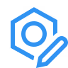 Blue hexagon with a pencil icon, symbolizing editing or production order.