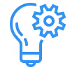 Blue lightbulb icon with a gear inside representing project management or innovation.
