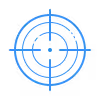 Blue target with concentric circles and crosshairs symbolizing accuracy.