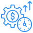 Blue gear and clock icon representing efficiency and time management.