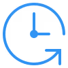 Blue clock with an arrow circling clockwise symbolizing delivery time or fast service.