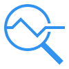 Blue magnifying glass with a line graph inside representing data analysis.