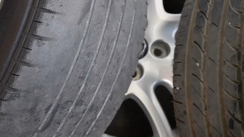 Bald car tyres, like the ones in this image, can be recycled into other products.