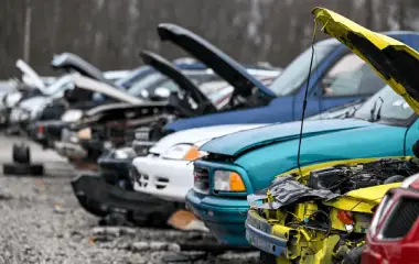 Row of scrap cars in Darwin at a wrecking yard, showing unwanted vehicles ready for recycling and car removal services.