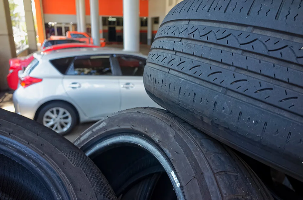 Tires stacked on top of each other