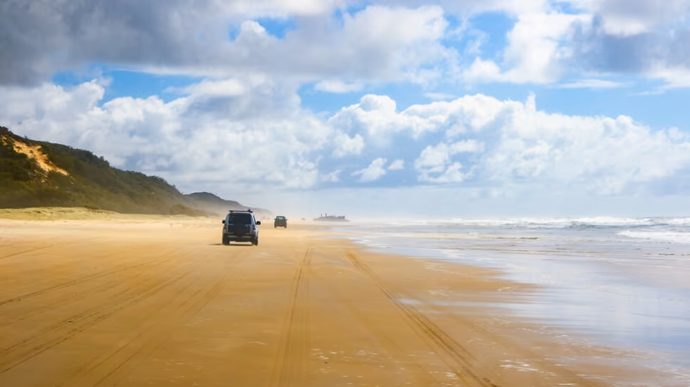 4WD’s driving down the beach in summer.