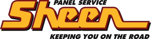 Sheen Panel Service logo in yellow and orange with automotive service tagline
