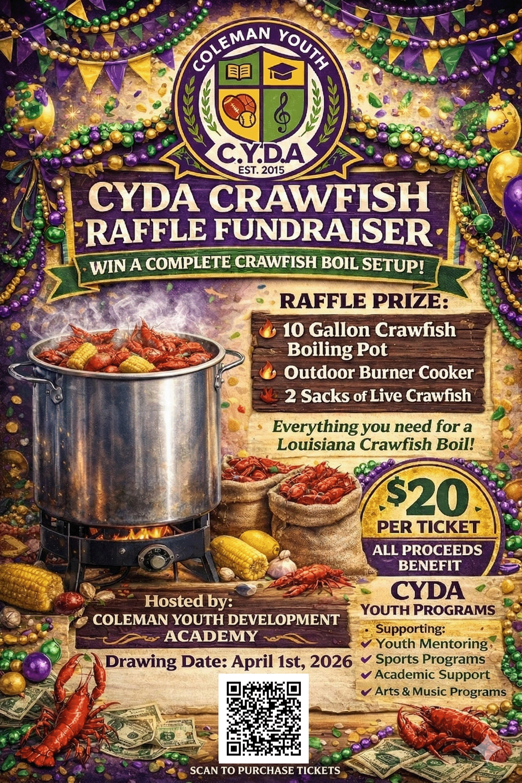 Crawfish Raffle Fundraiser Flyer