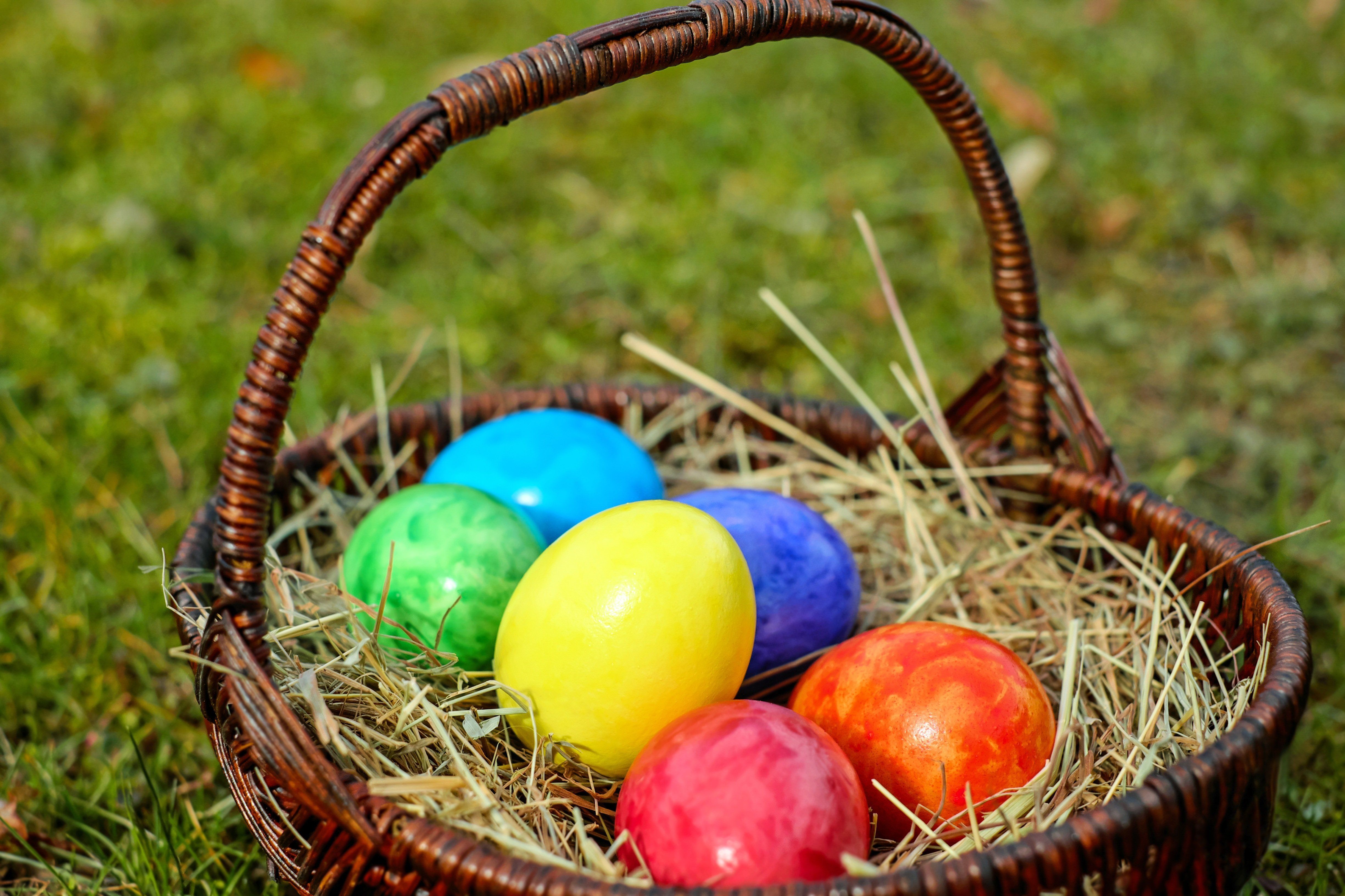 Basket with Easter egg of different colours.