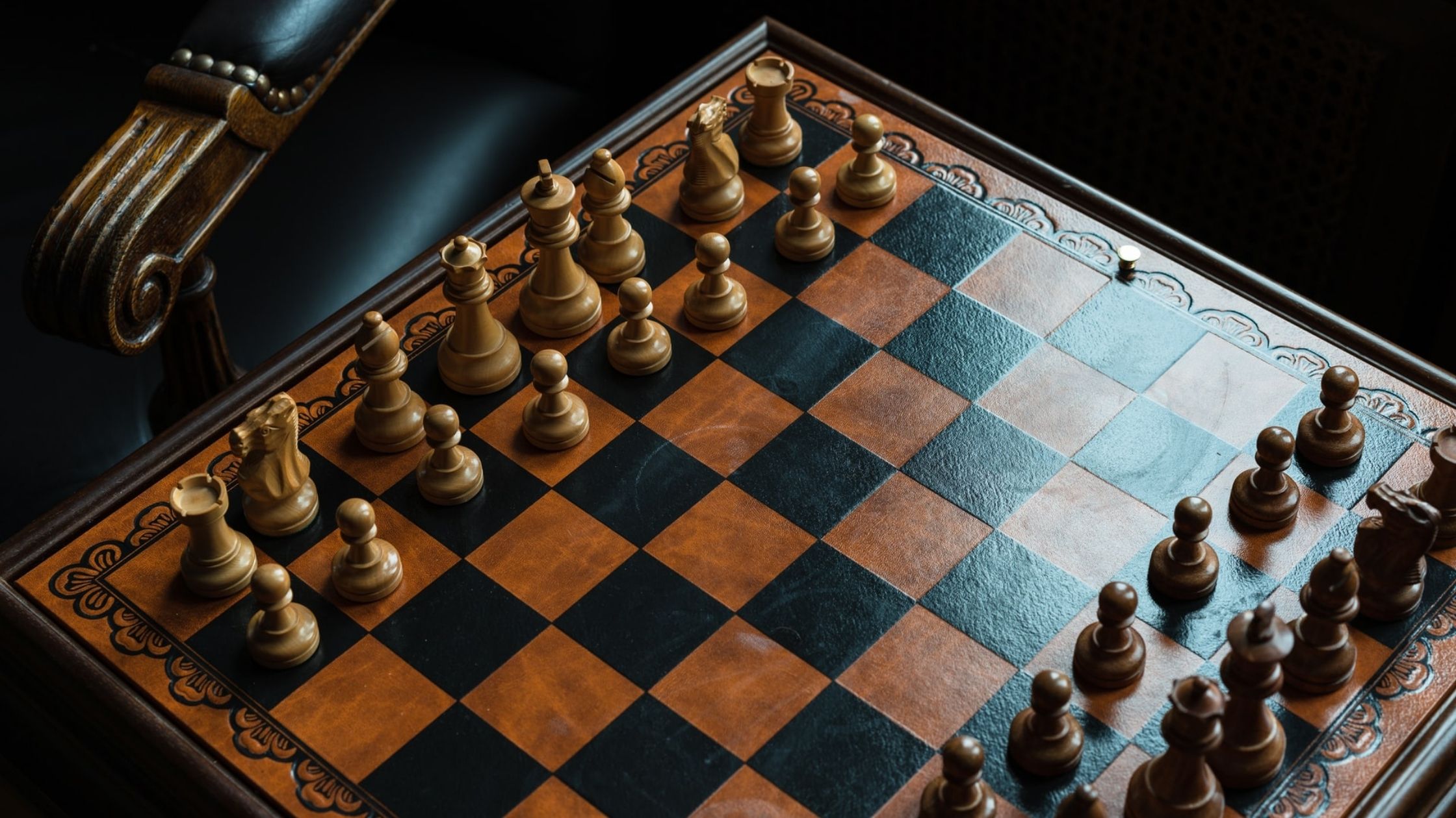 A wooden chess set