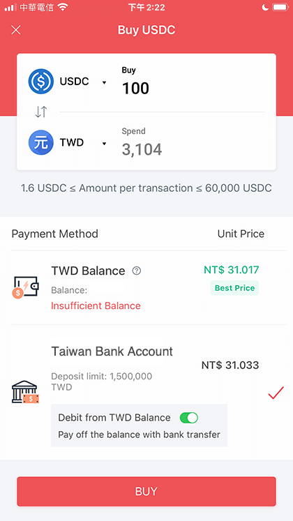 Buy USDC on Maicoin Step 3