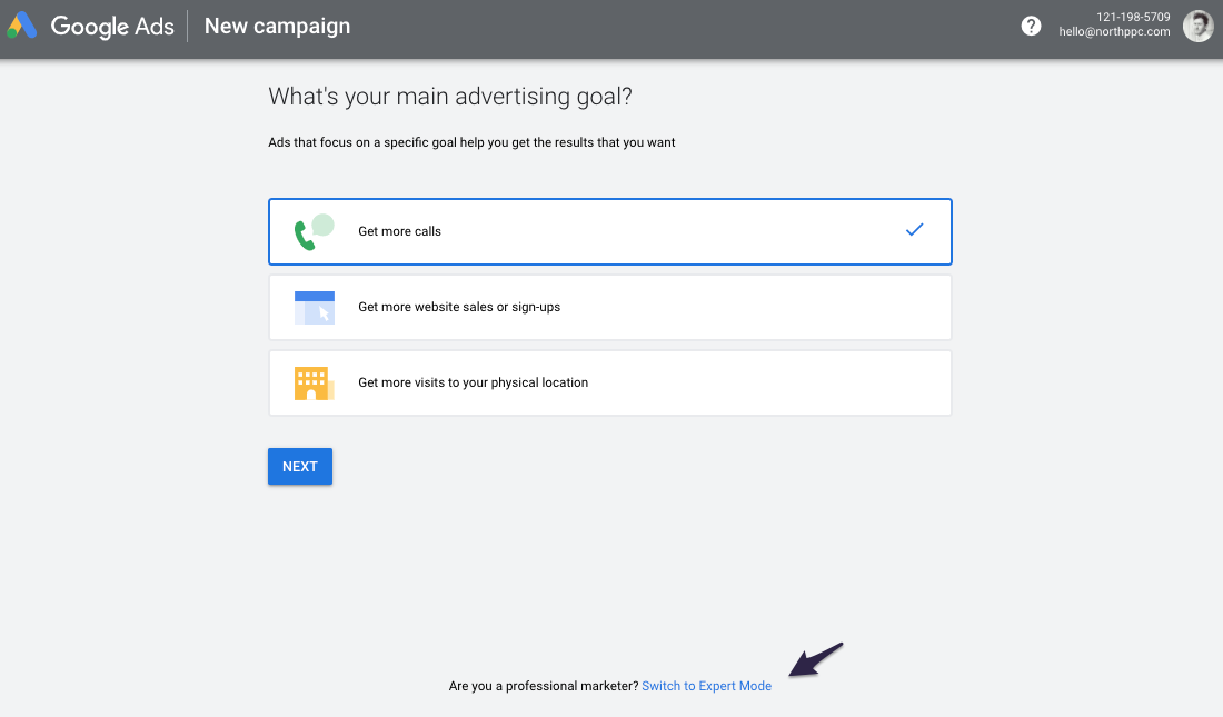 Google Ads - Switch to Expert Mode