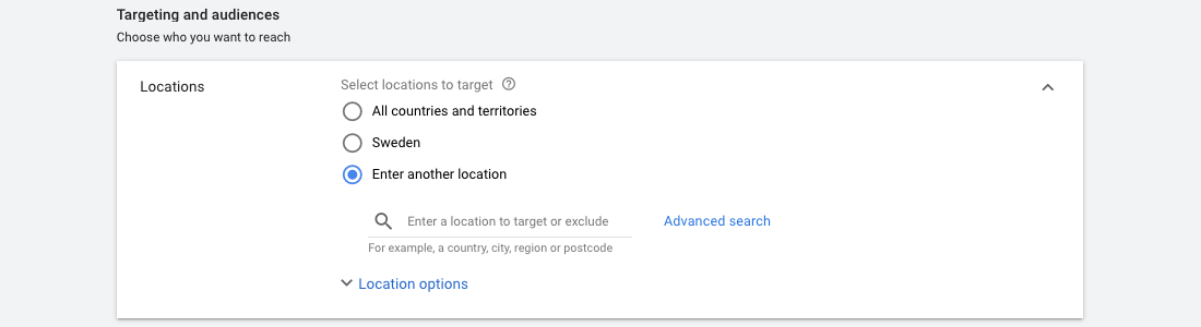 Google Ads - Campaign Locations settings