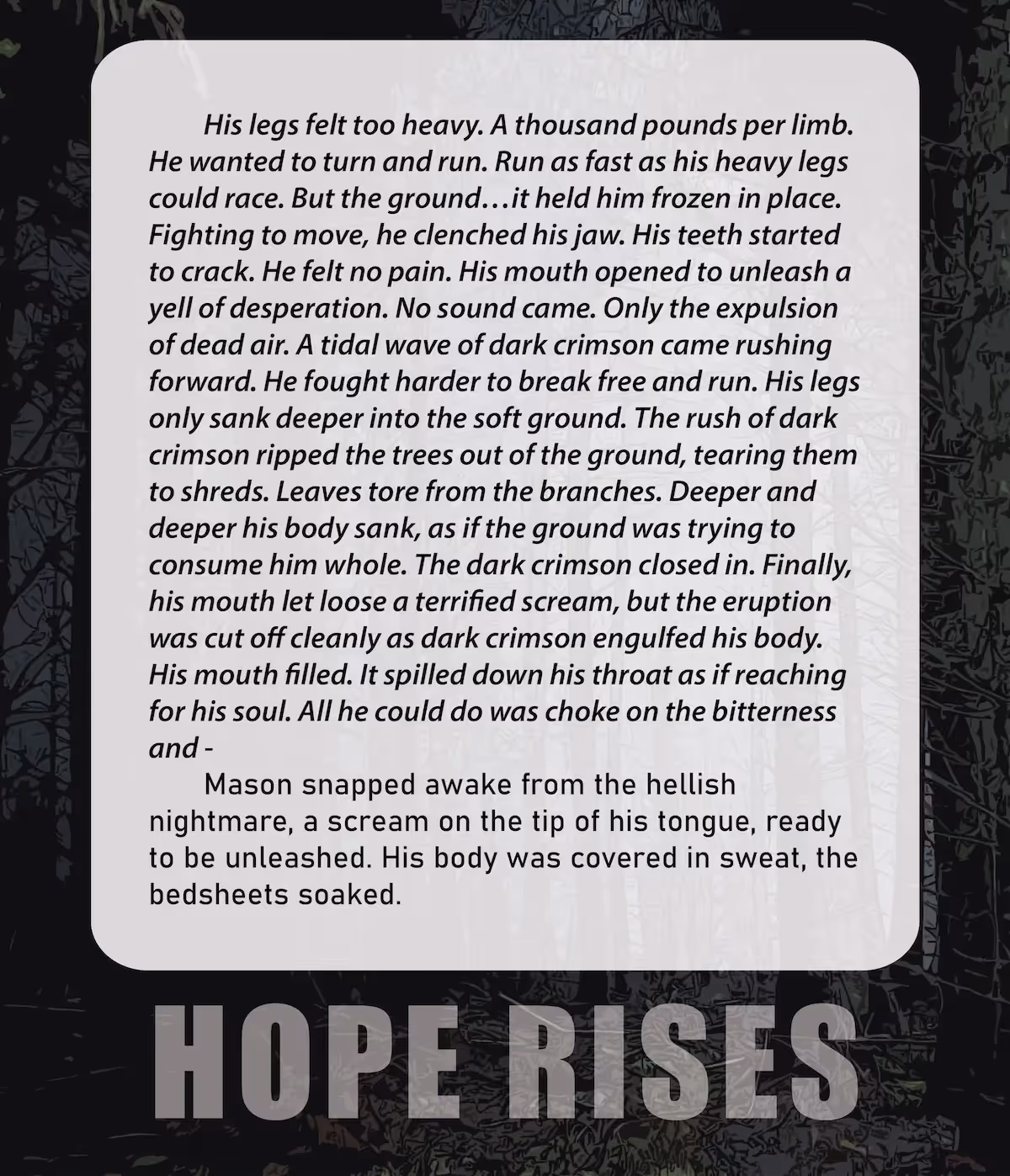 Hope Rises, Dystopian, Psychological, Thriller, Action, Fiction, Entertainment, Future, Female, Female Lead, Disabled, Amputee, Climate Change, Winnipeg, Manitoba, Canada, Kindle, Amazon, e-reader, Canadian Author