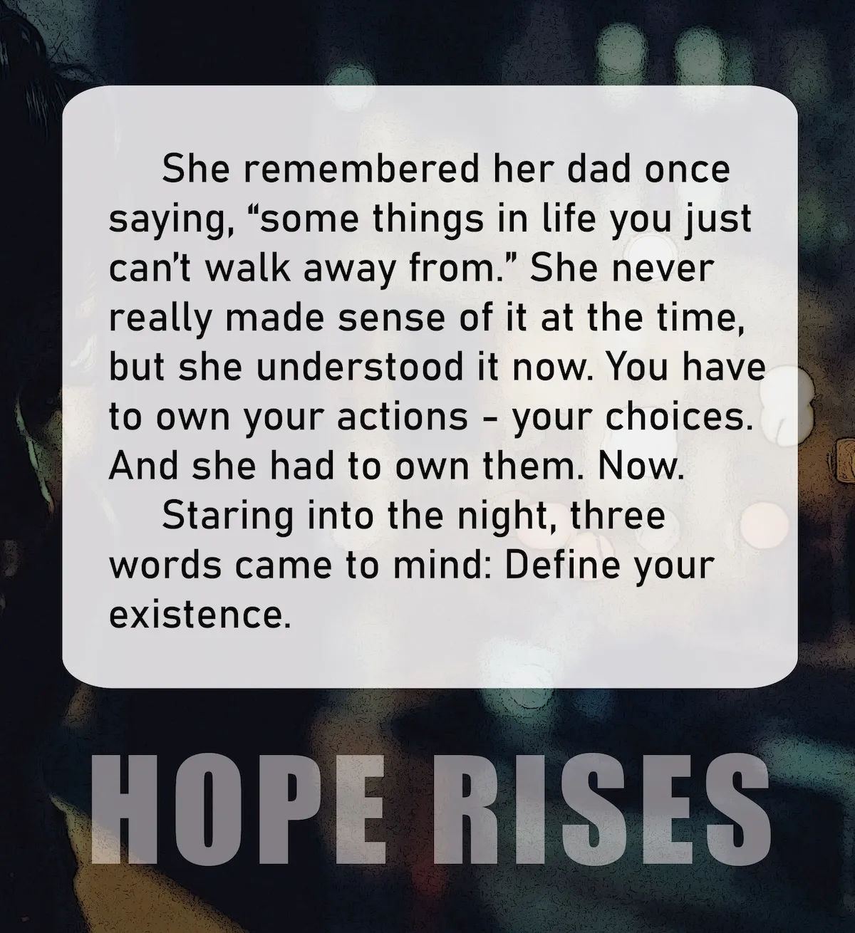 Hope Rises, Dystopian, Psychological, Thriller, Action, Fiction, Entertainment, Future, Female, Female Lead, Disabled, Amputee, Climate Change, Winnipeg, Manitoba, Canada, Kindle, Amazon, e-reader, Canadian Author