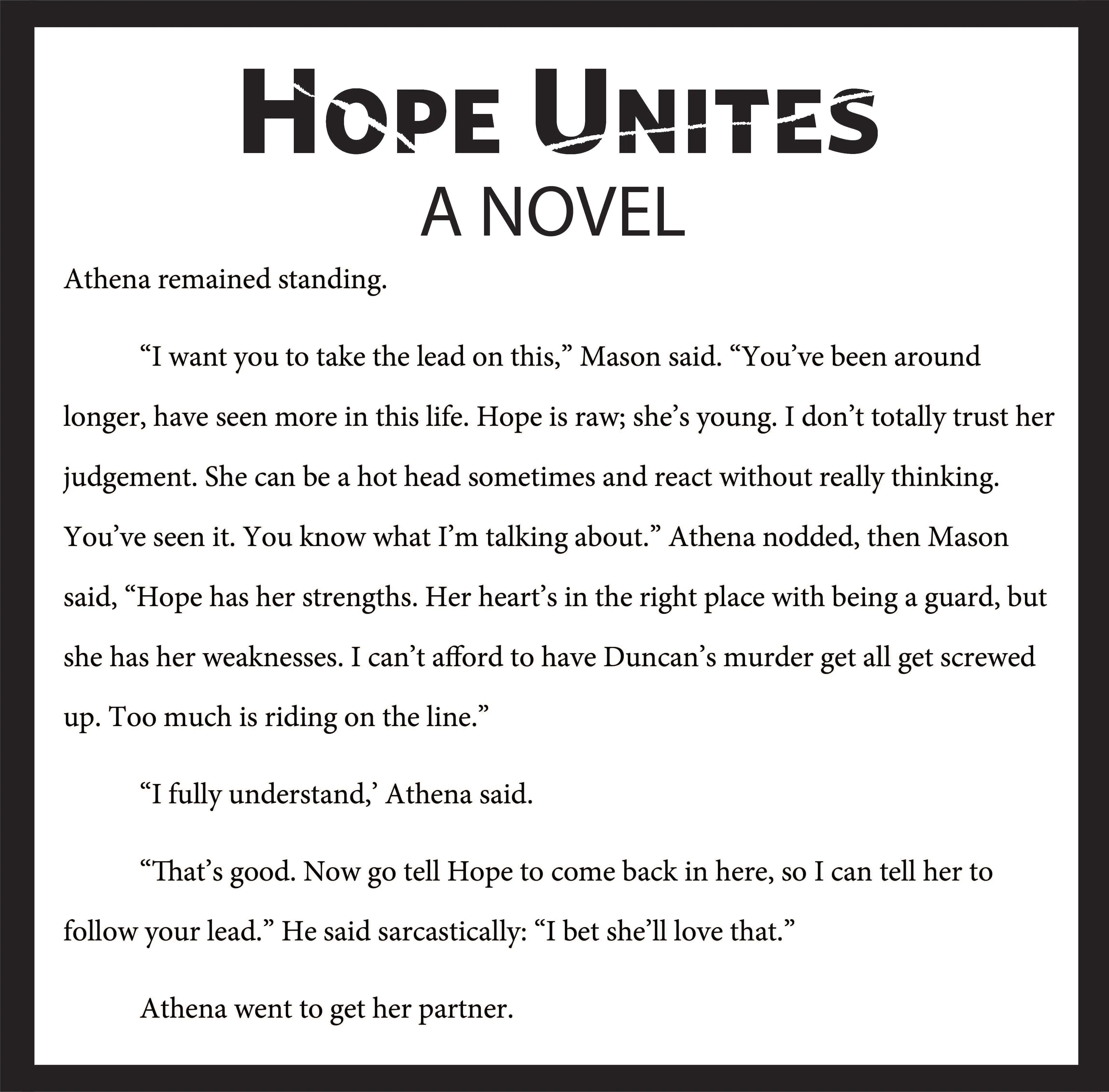 Hope Unites, Dystopian, Psychological, Thriller, Action, Fiction, Entertainment, Future, Female, Female Lead, Disabled, Amputee, Climate Change, Winnipeg, Manitoba, Canada, Kindle, Amazon, e-reader, Canadian Author