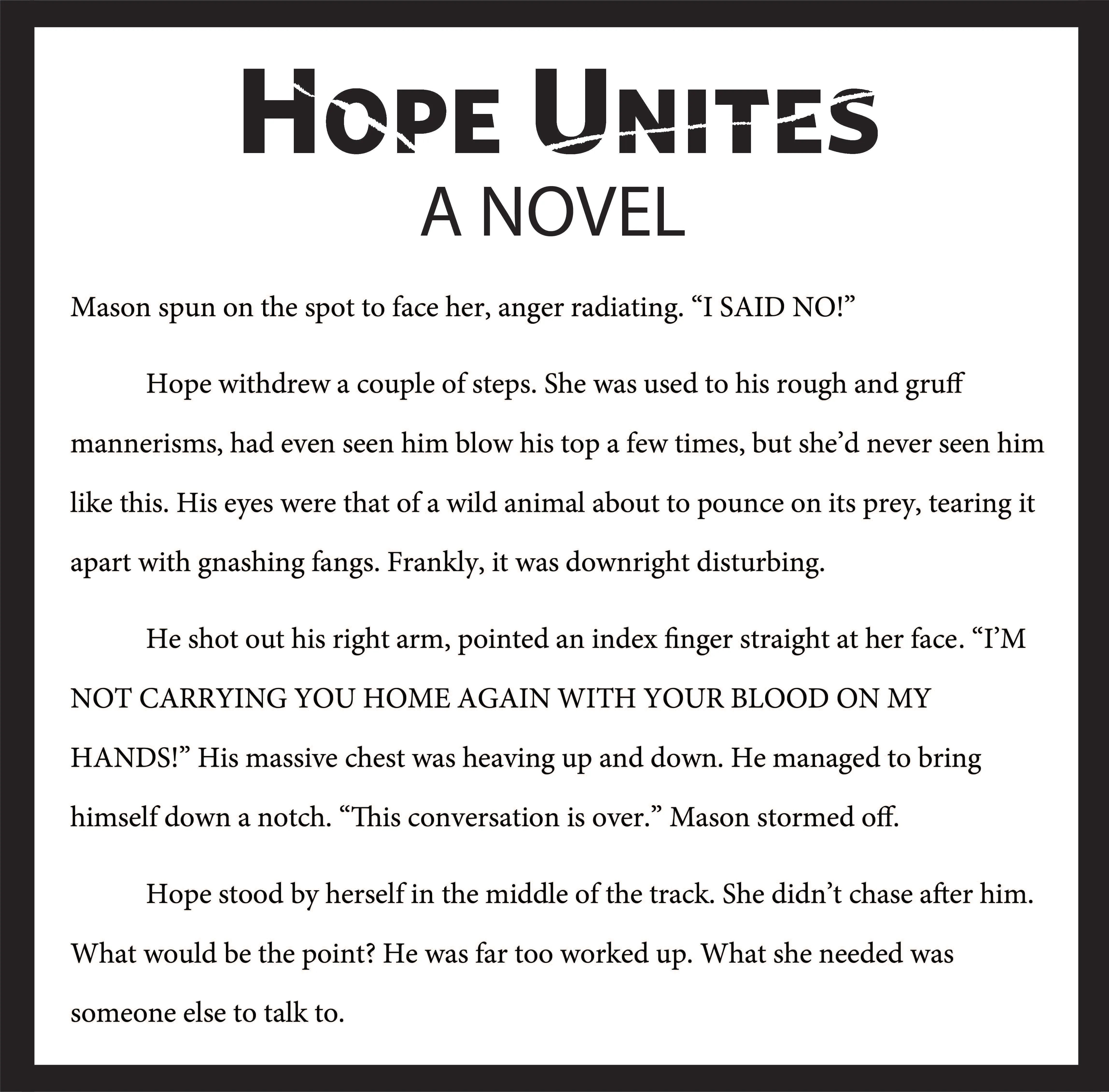 Hope Unites, Dystopian, Psychological, Thriller, Action, Fiction, Entertainment, Future, Female, Female Lead, Disabled, Amputee, Climate Change, Winnipeg, Manitoba, Canada, Kindle, Amazon, e-reader, Canadian Author