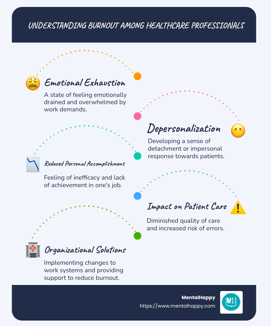 Detailed infographic illustrating the causes and effects of burnout among healthcare professionals, including statistics on emotional exhaustion, workload pressures, and mental health impacts - burnout among healthcare professionals infographic infographic-line-5-steps-blues-accent_colors Detailed infographic illustrating the causes and effects of burnout among healthcare professionals, including statistics on emotional exhaustion, workload pressures, and mental health impacts - burnout among healthcare professionals infographic infographic-line-5-steps-blues-accent_colors