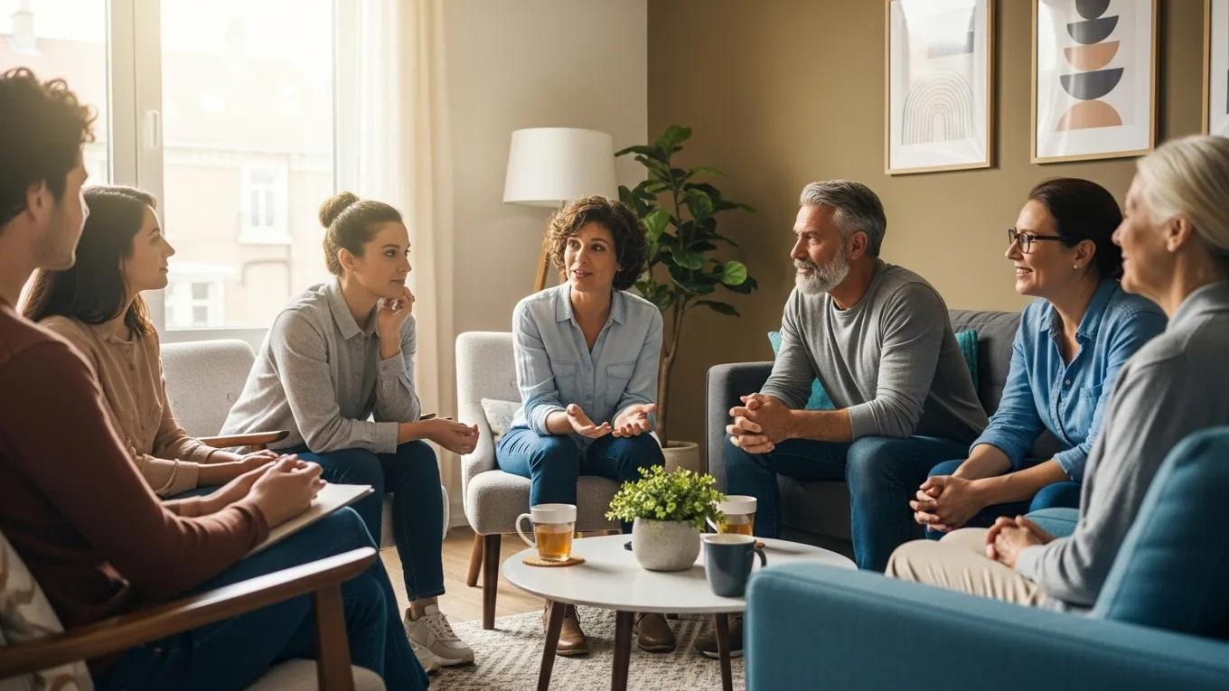 Group discussion on emotional support and healthy boundaries after divorce