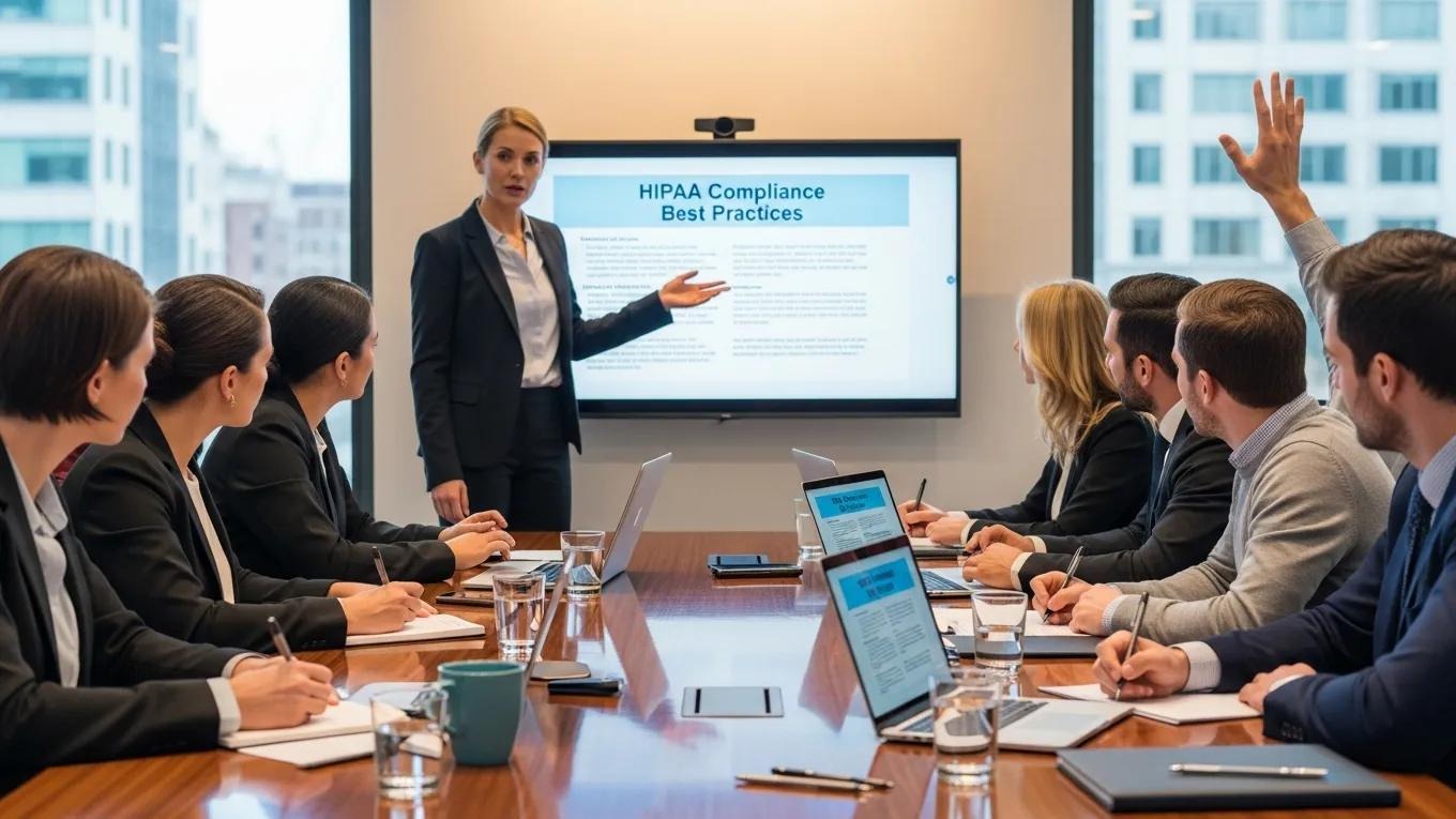HIPAA Compliance Officer training employees on best practices for privacy and security