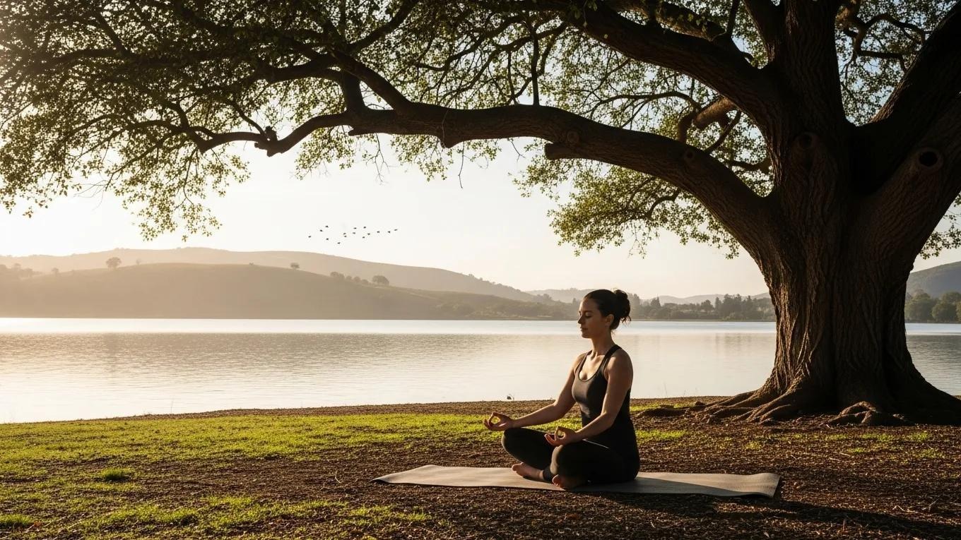 Individual practicing mindfulness in a tranquil outdoor setting, representing emotional resilience techniques
