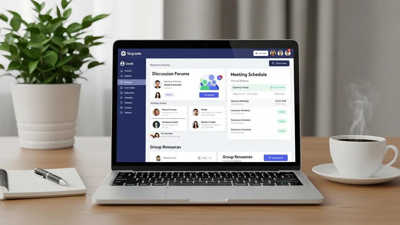 Laptop displaying a user-friendly subscription service interface for managing support groups and enhancing community engagement