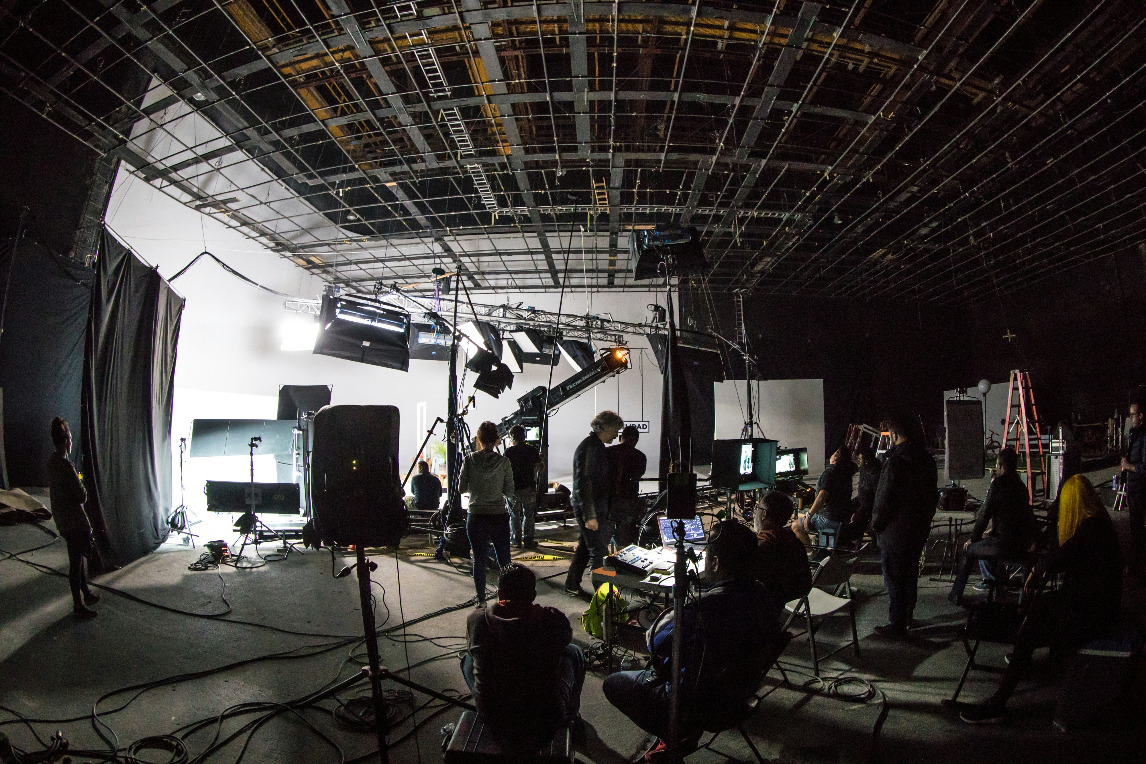 Film crew working on movie set