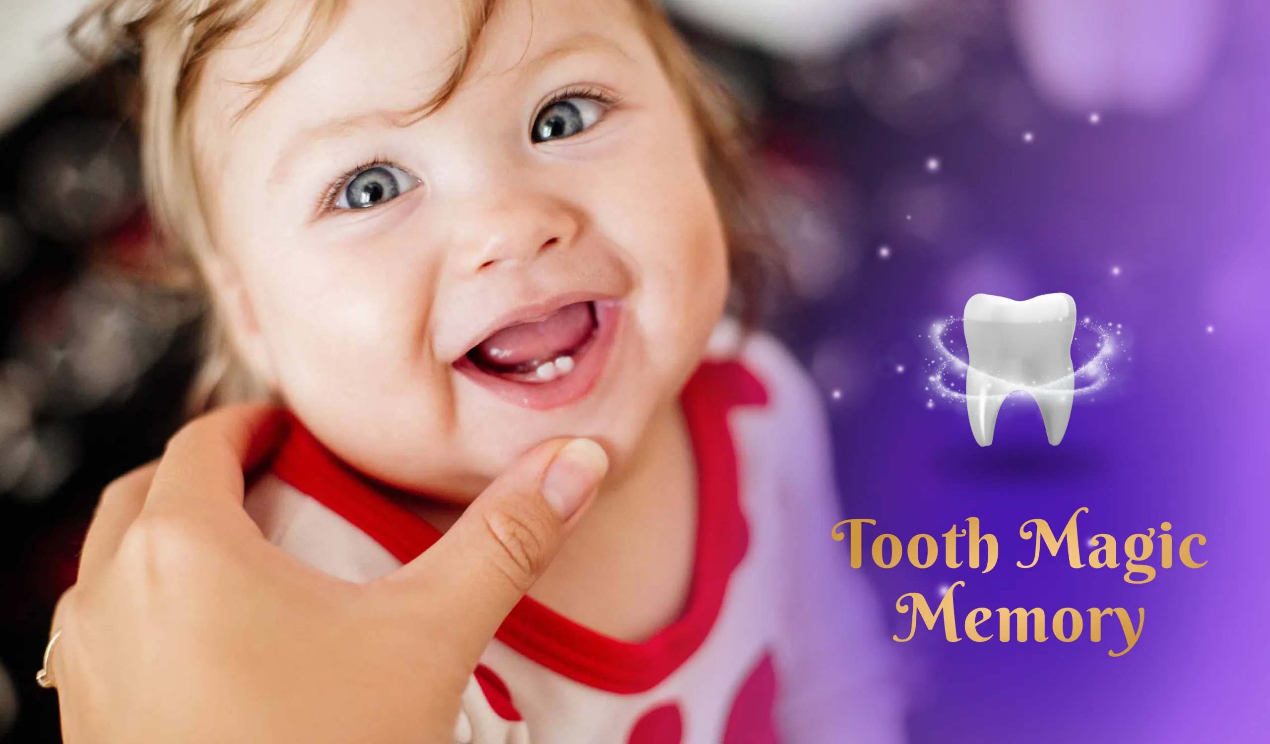 A kid smiling and the drawing a tooth with the logo below