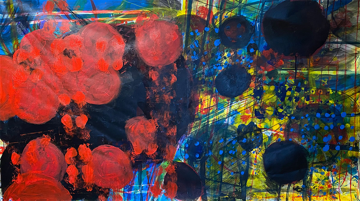 Acrylic, acrylic ink, spray paint and paint maker on canvas