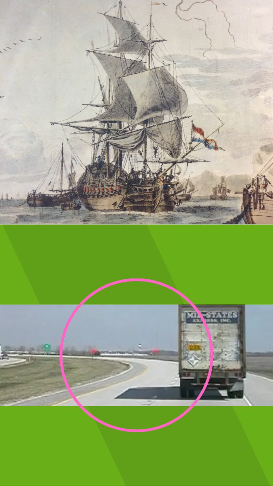 A detailed vintage drawing of a tall sailing ship with full sails in the harbor.