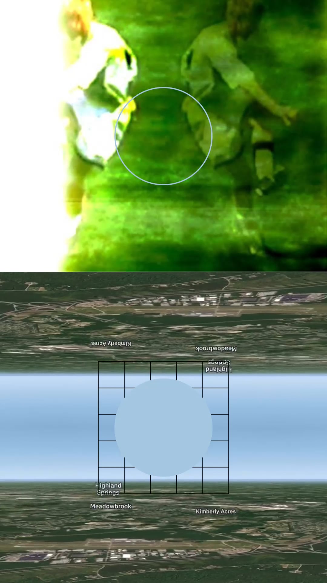 A soccer match image and an upside-down landscape with a circular overlay.