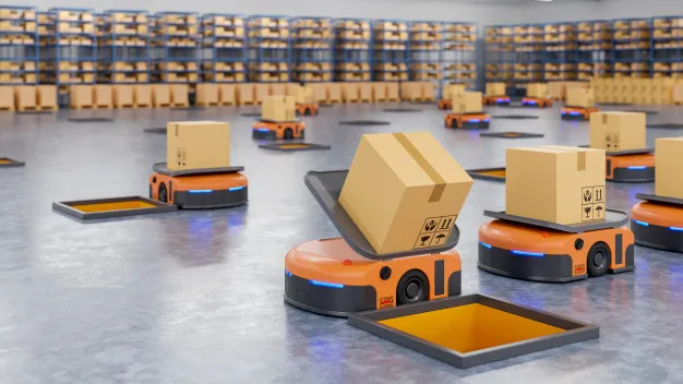 Robots sorting parcels in a warehouse