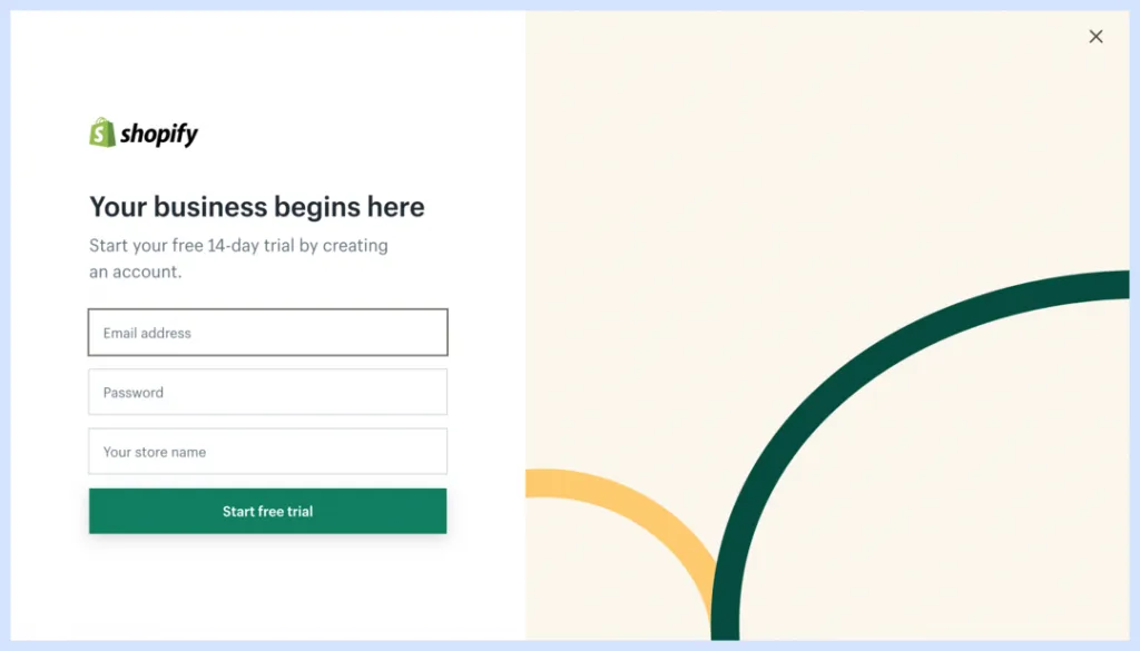 Sign up for Shopify to start selling