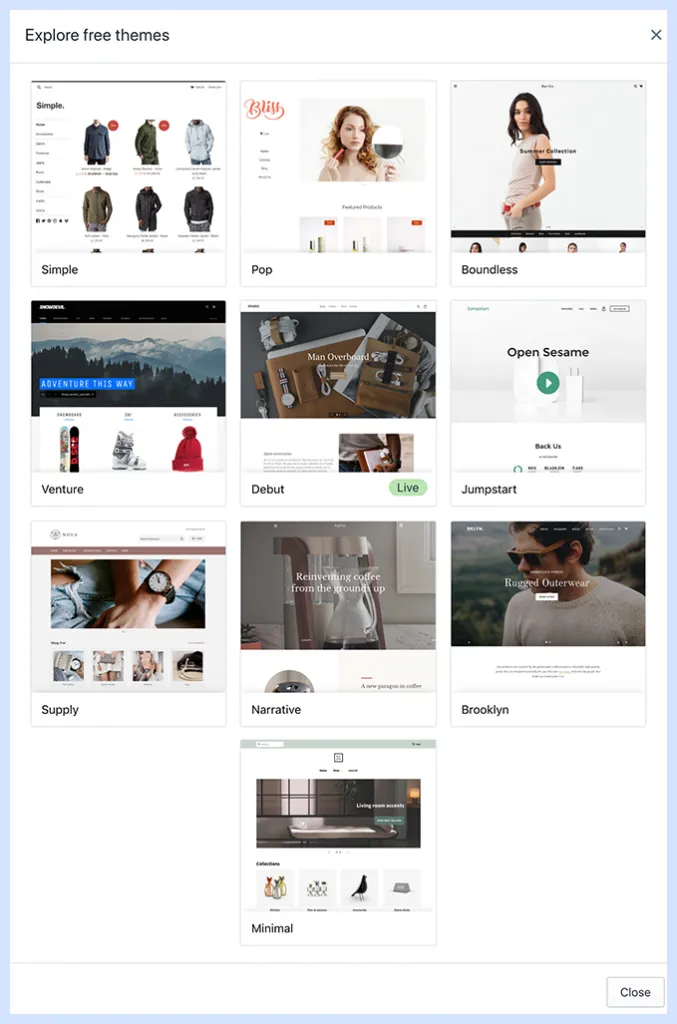 E-commerce platform with free themes
