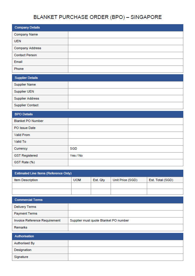 Blanket PO - Template