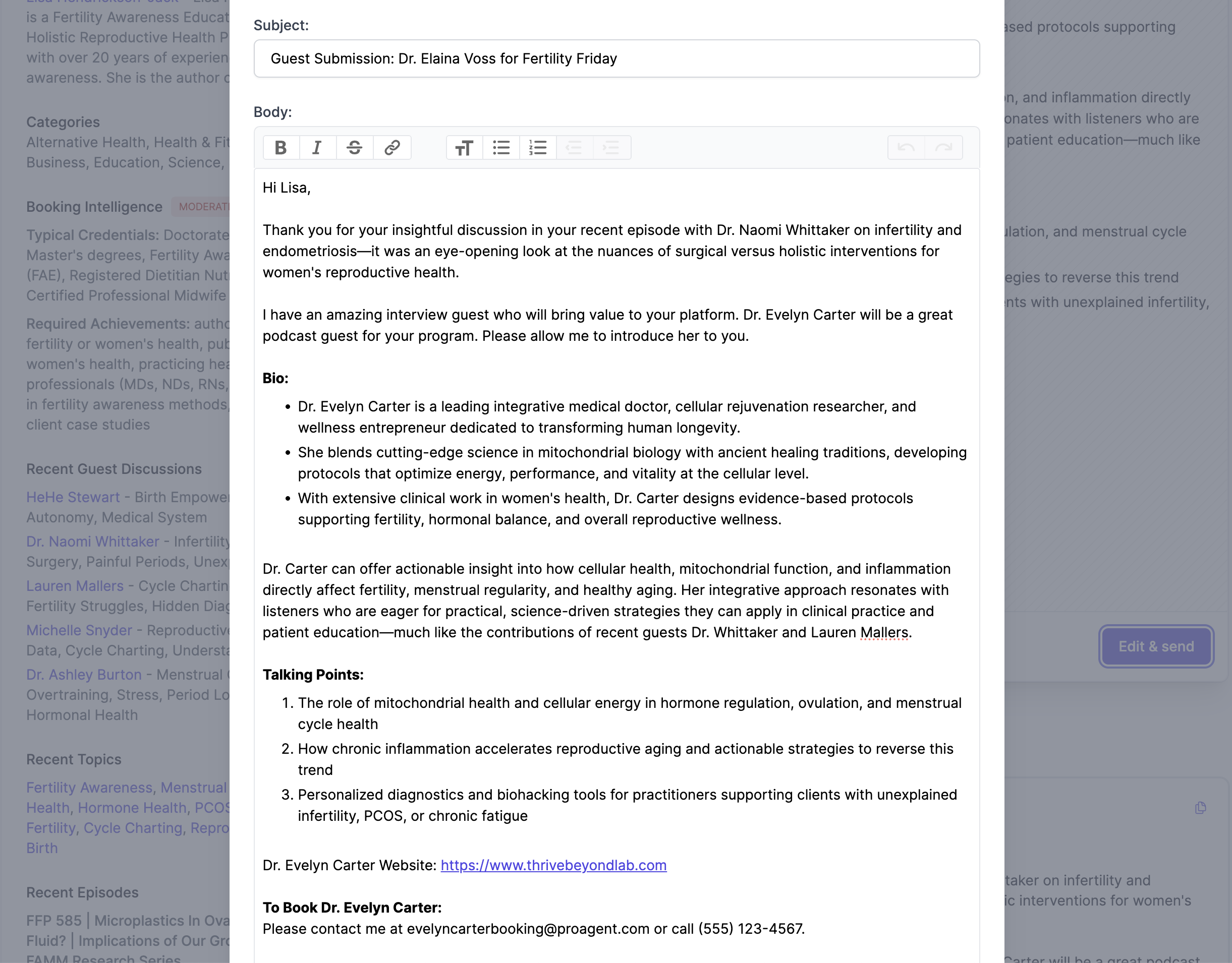 Screenshot of AI Pitches feature on Podseeker