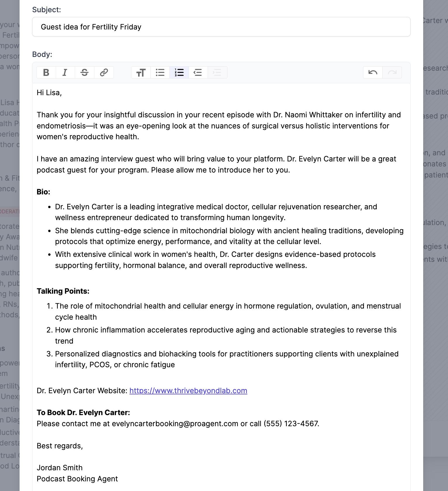 Screenshot of AI pitch in Podseeker