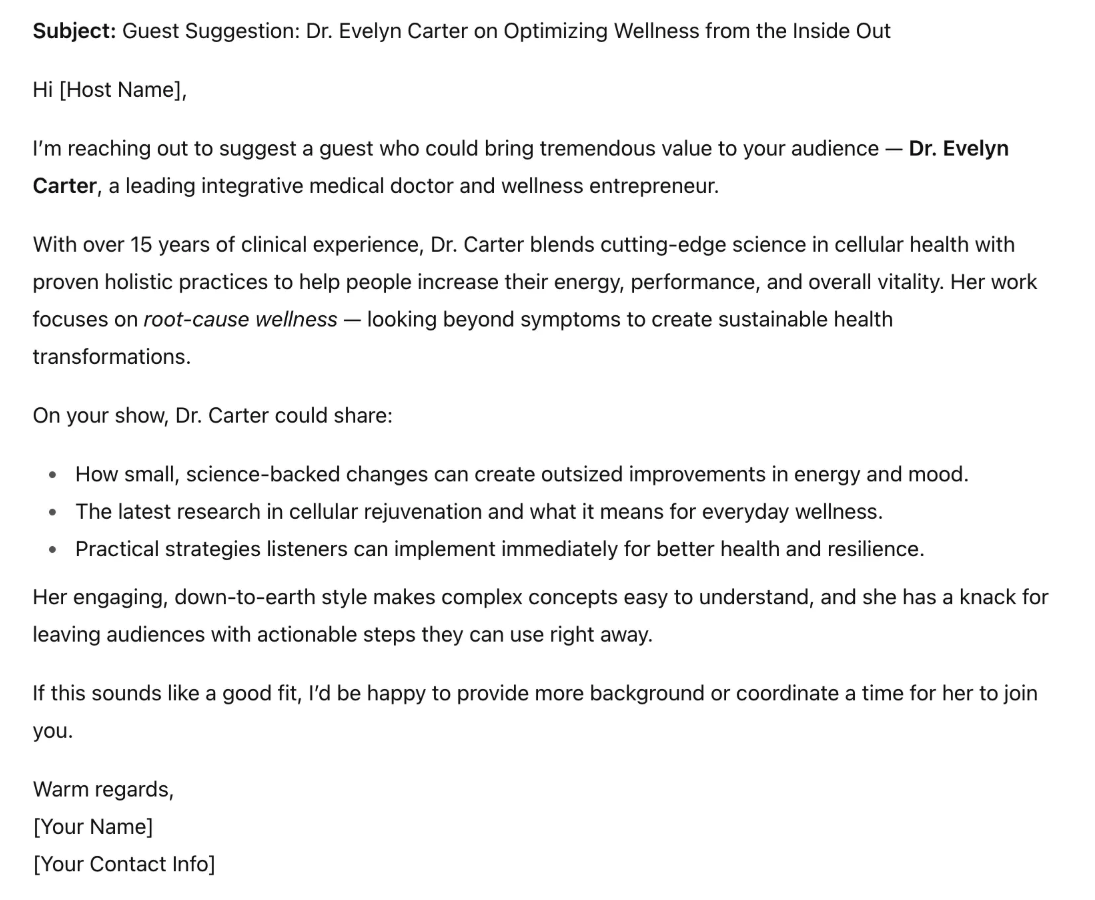 Screenshot of a generic pitch template