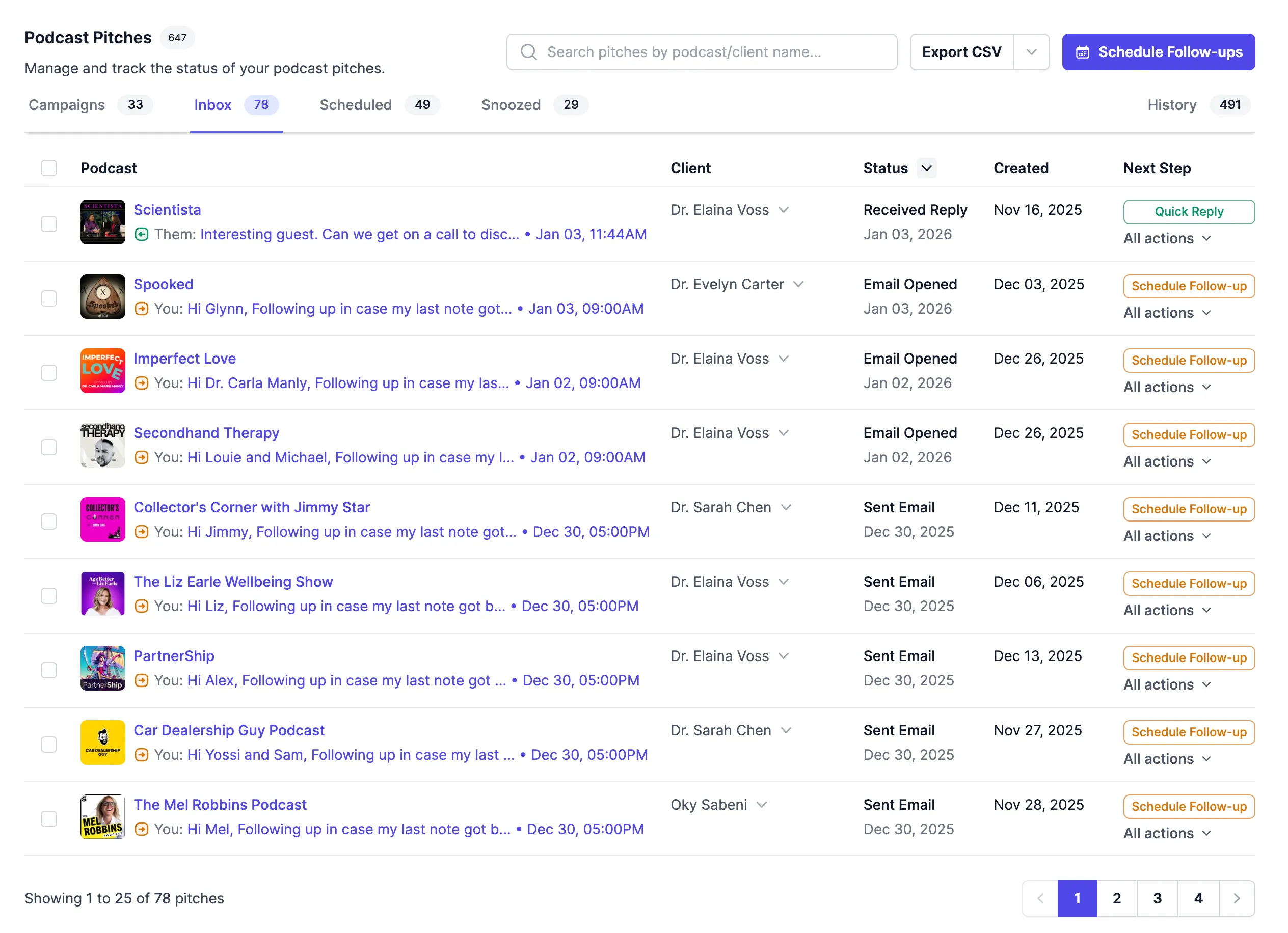 Pitch workspace in Podseeker