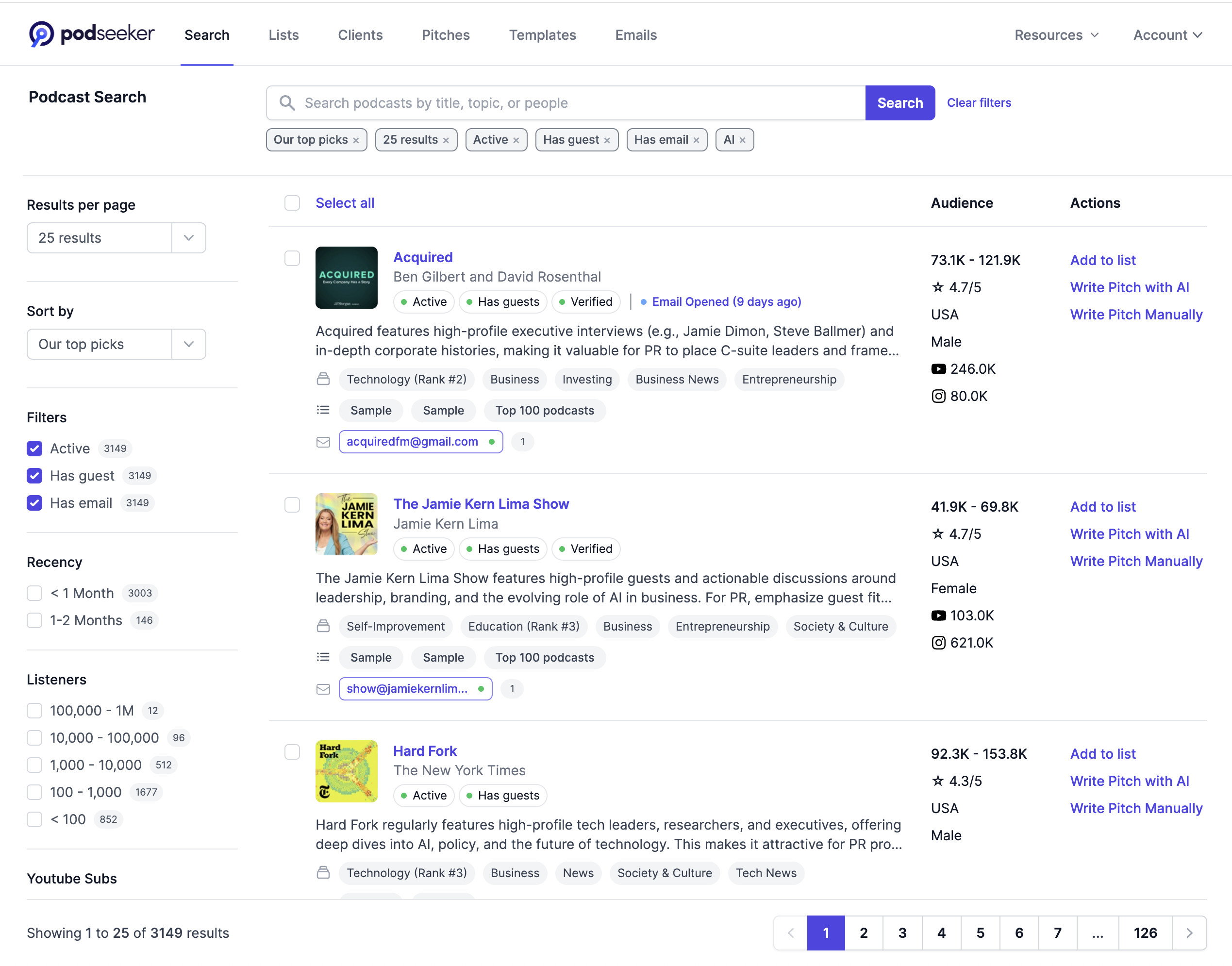 Find podcasts worth pitching - Podseeker