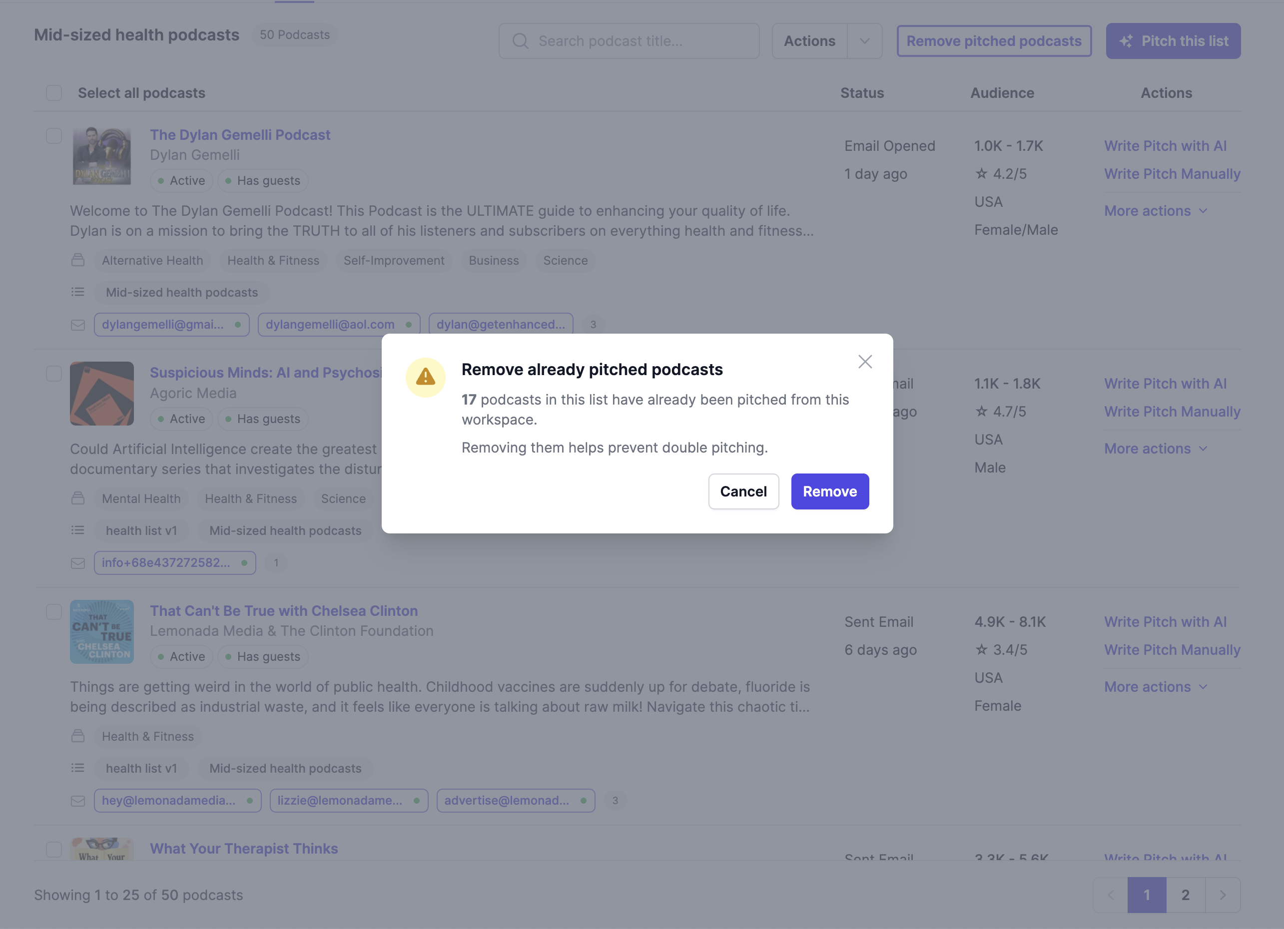 Avoid duplicate outreach - Podseeker