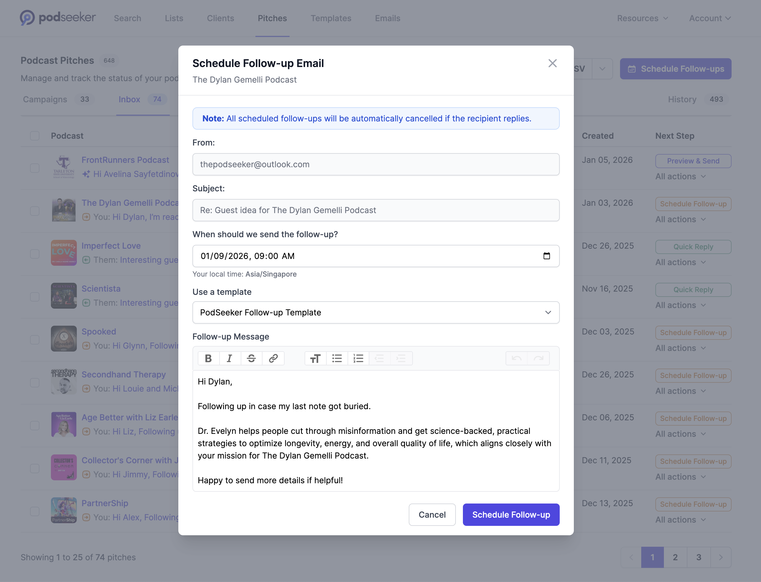 3. Let Podseeker carry the follow-ups - Podseeker