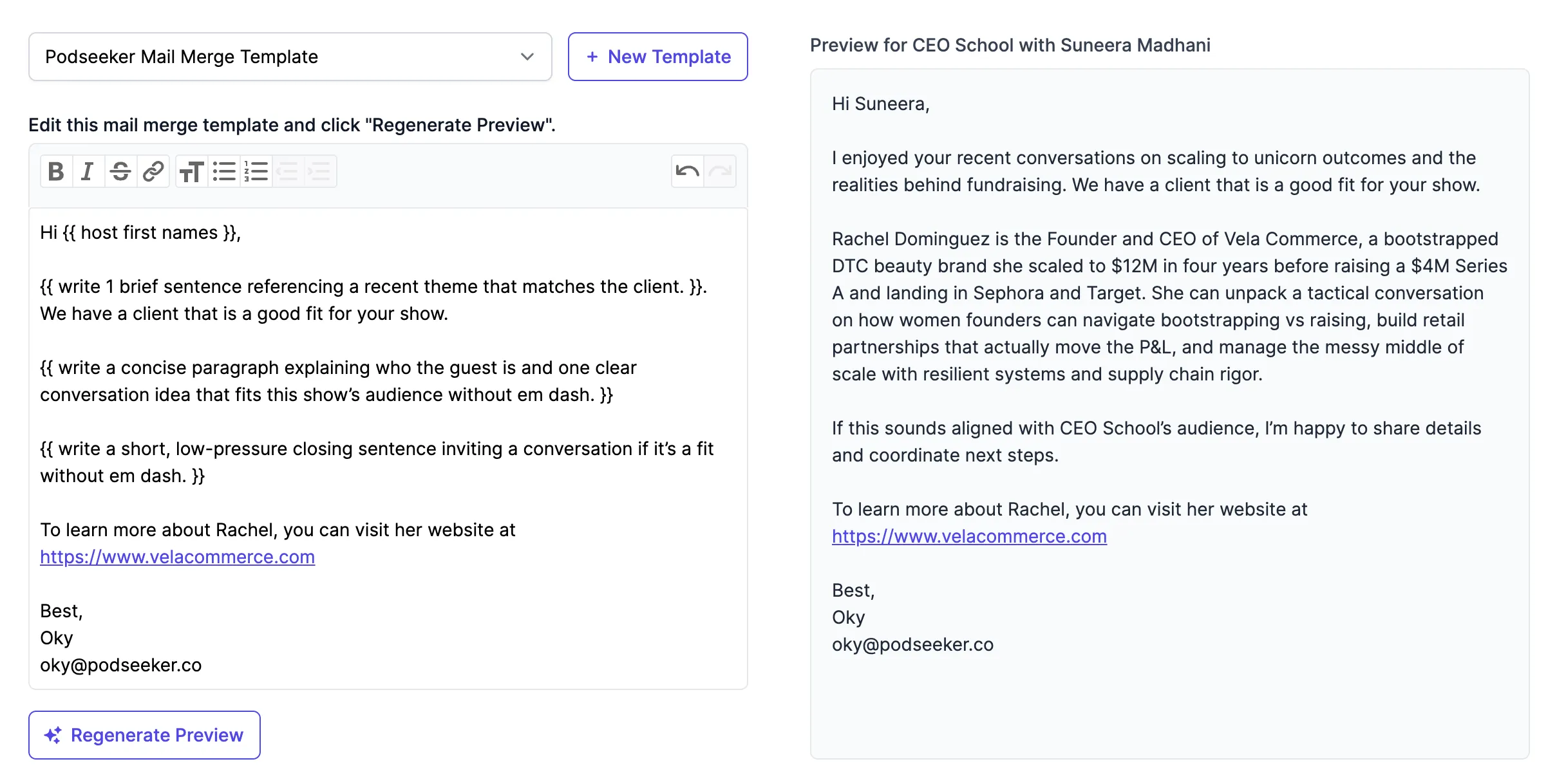 PItch templates in Podseeker