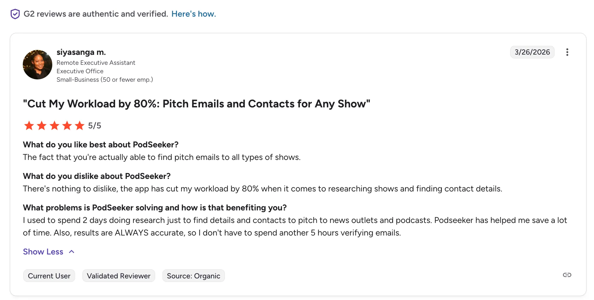 G2 review of Podseeker