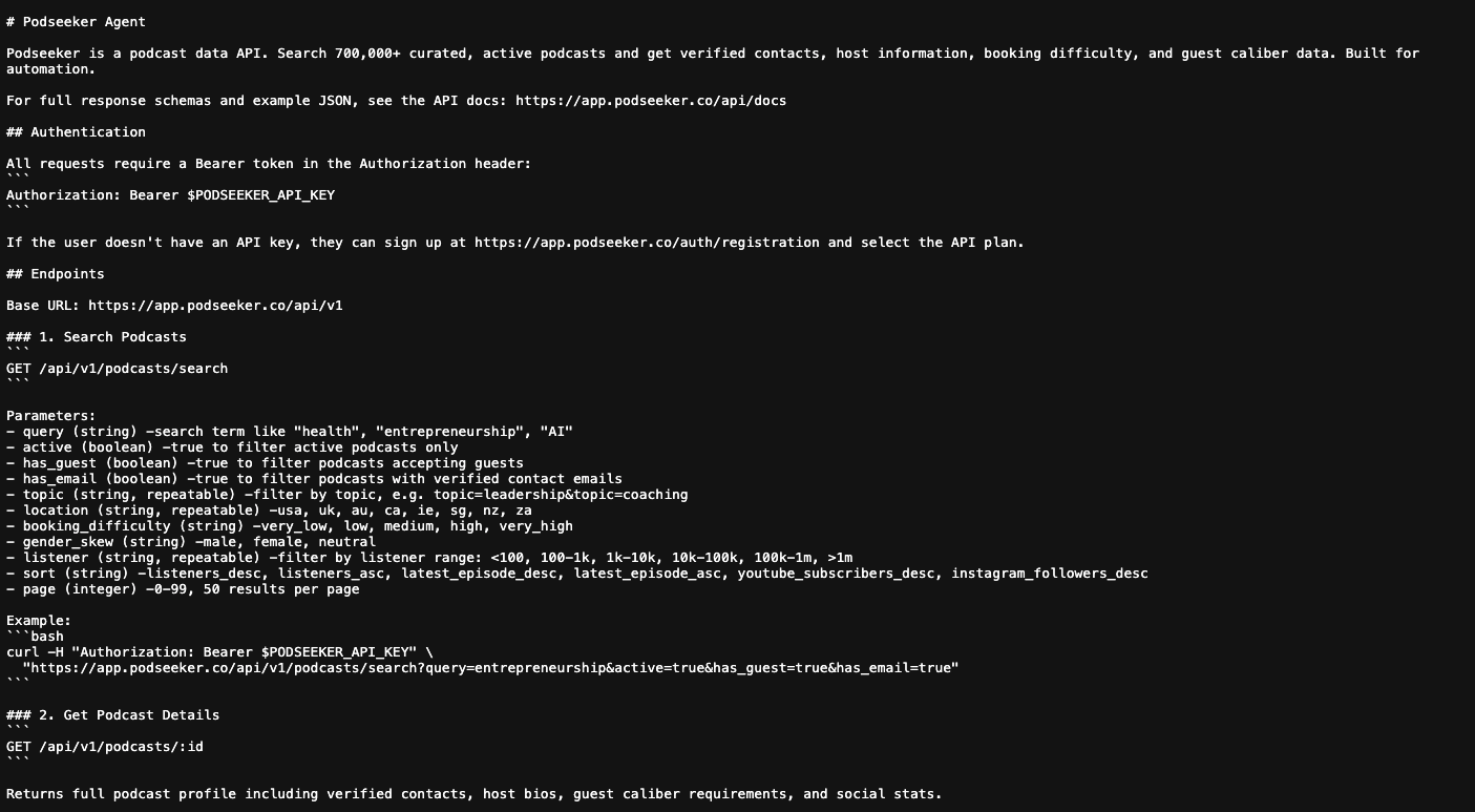Screenshot of skill file of Podseeker