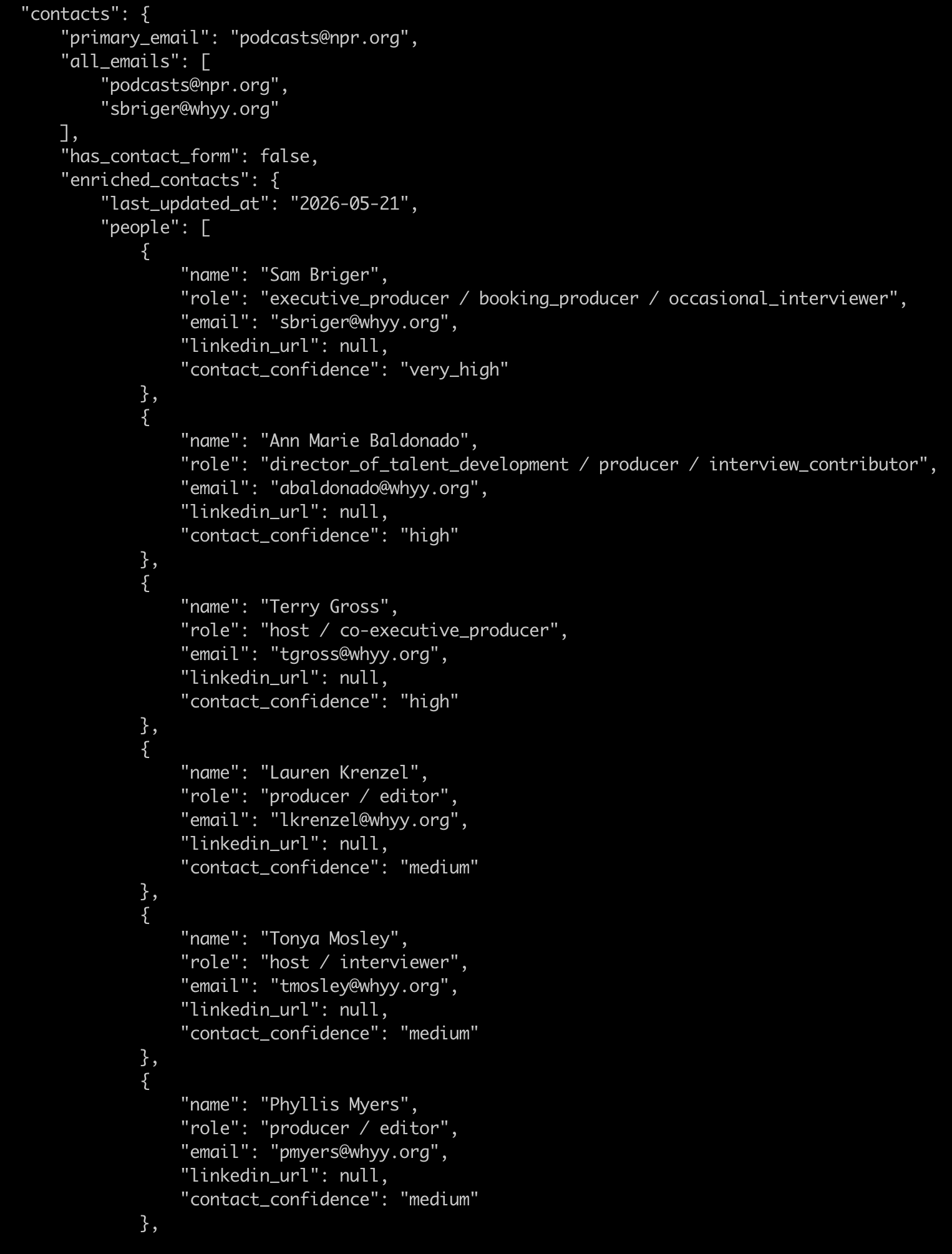 Screenshot of emails from Podseeker API