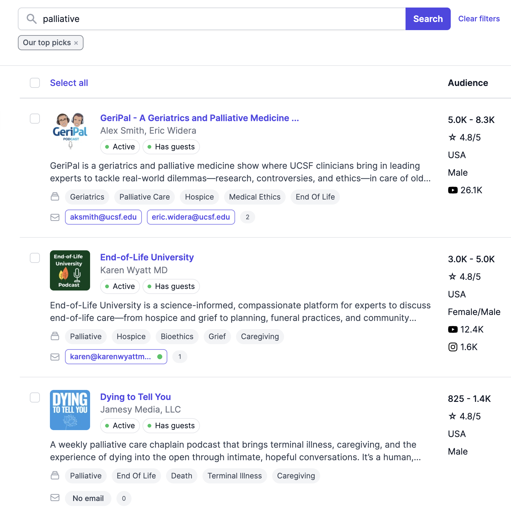 Search results from "palliative" on POdseeker