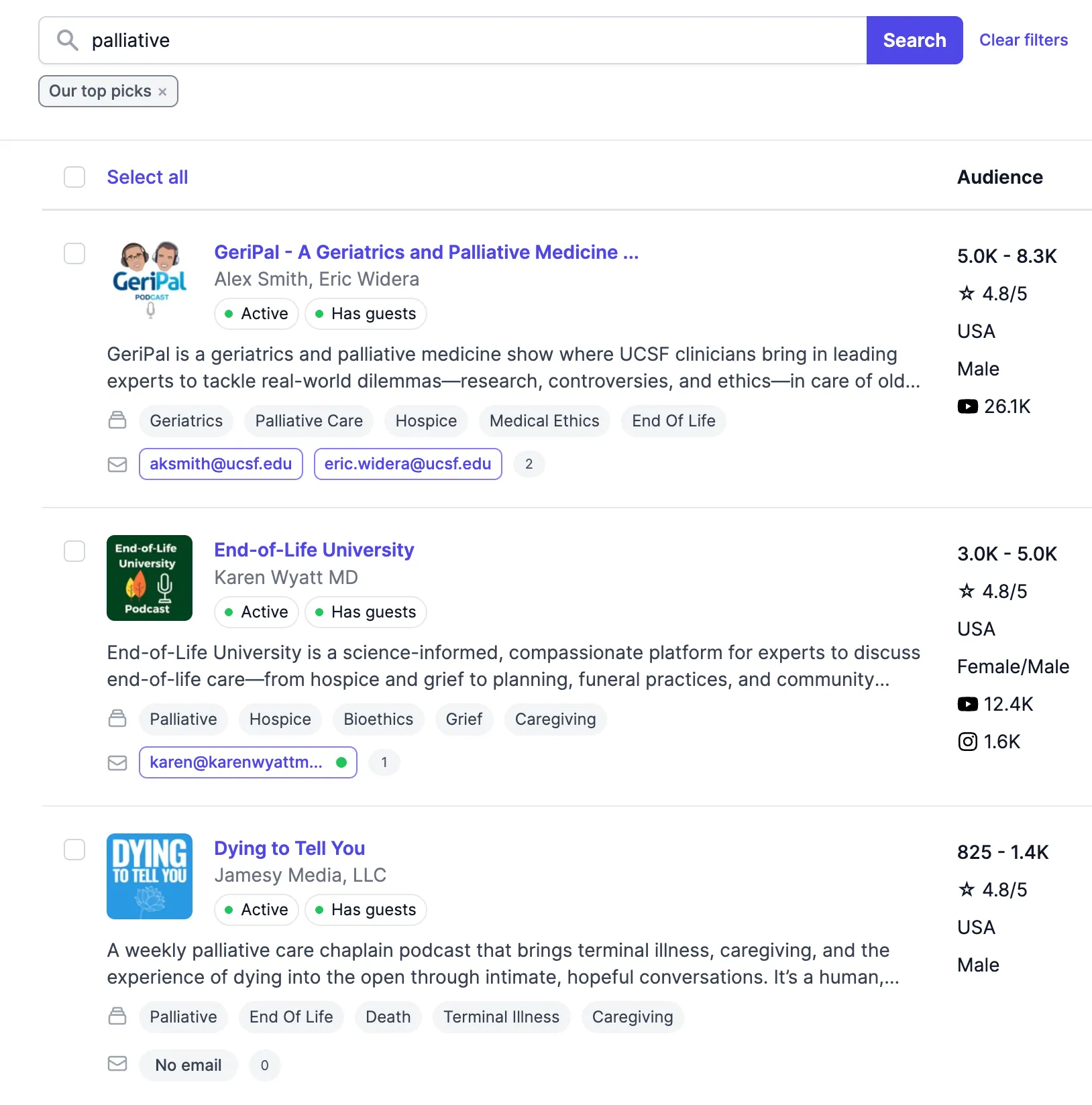 Search results from "palliative" on POdseeker