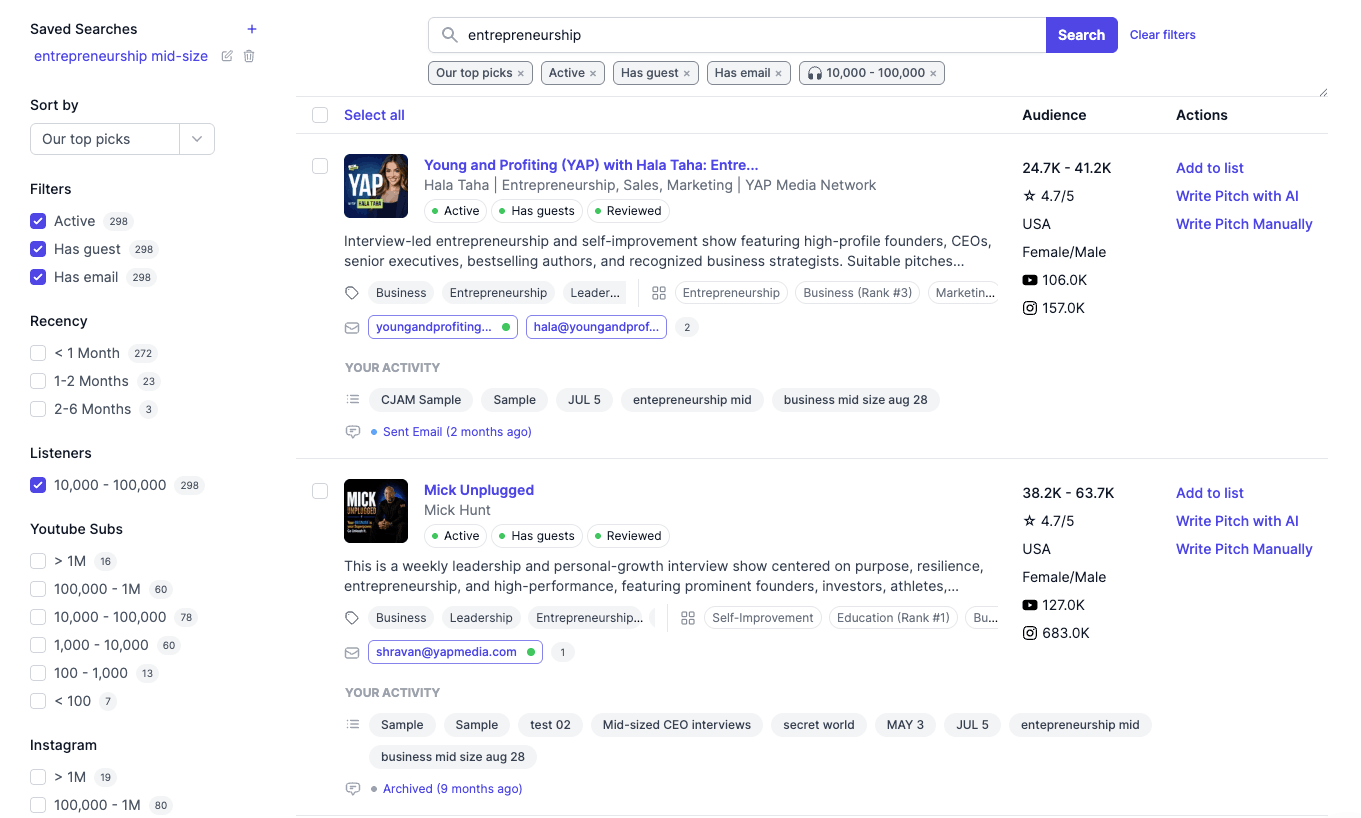 Saved searches - Podseeker