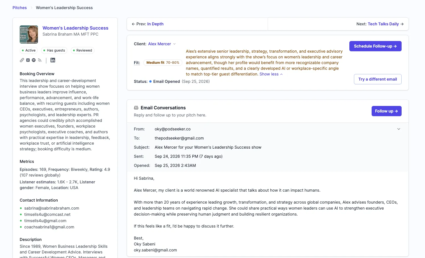 Pitch score client fit on pItches#show page - Podseeker